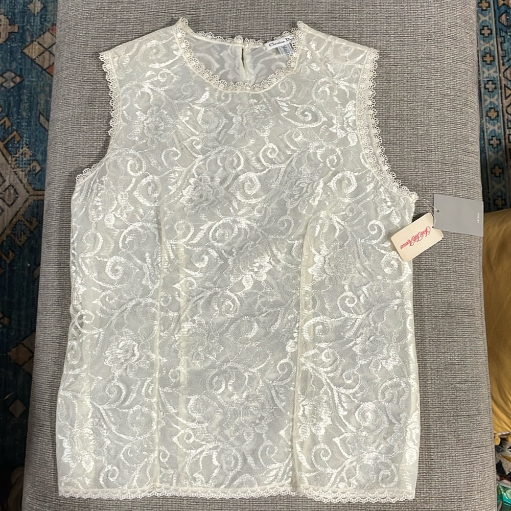Vintage Christian Dior cream lace sleeveless blouse. New with tags.#w10